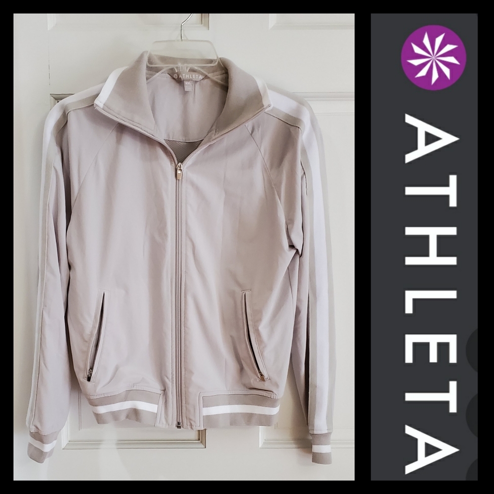 ATHLETA | XXS Gray White Bomber Jacket EUC
